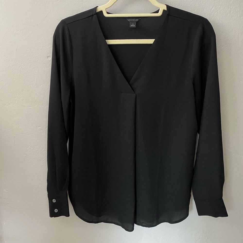 Ann Taylor Mixed Media Pleat Front Top
